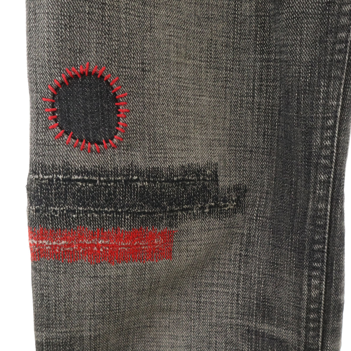 NUMBER (N)INE TAKAHIRO MIYASHITA ナンバーナイン タカヒロミヤシタ 0 5 日本製 NIGHT CRAWLER ダメージリペア加工 デニムパンツ 4 グレー系 ジーンズ RIRIジップ ハート涙 メンズ