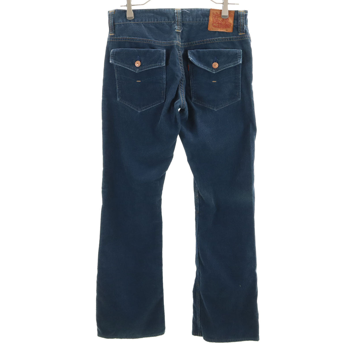 SKULL JEANS スカルジーンズ 日本製 MUSTANG コーデュロイ ブーツカットパンツ W32 ネイビー フレア メンズ