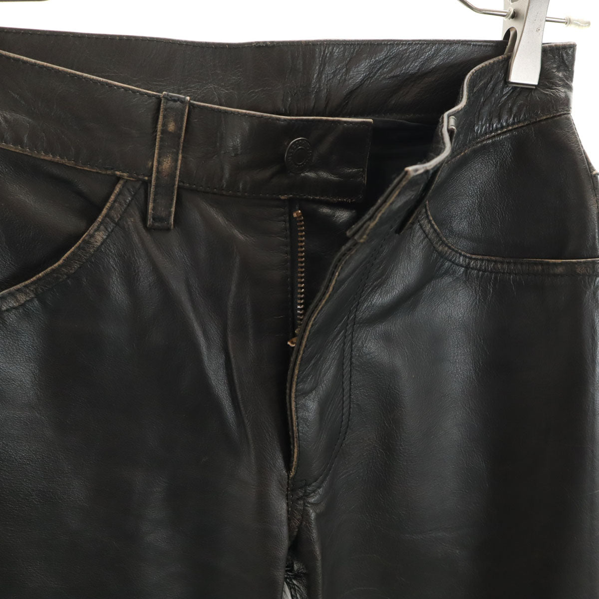 Levi's リーバイス 牛革 レザーパンツ W28 ダークブラウン レディース