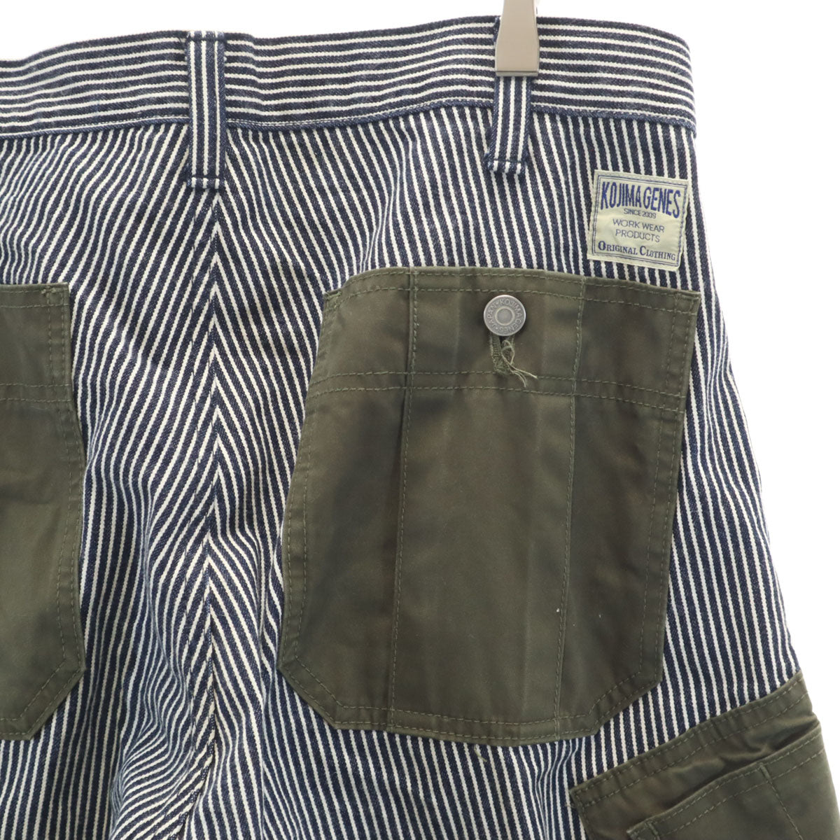 KOJIMA GENES OVER ALLS 児島ジーンズ 日本製 ヒッコリーデニム カーゴパンツ W34 ネイビー メンズ