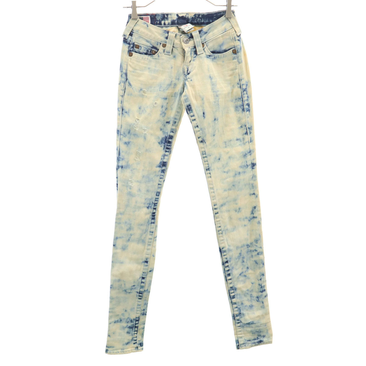 TRUE RELIGION トゥルーレリジョン クラッシュ加工 スキニーデニムパンツ W24 生成り ジーンズ ケミカル レディース
