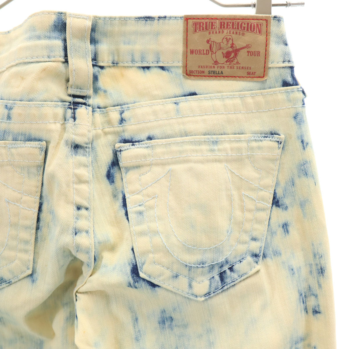 TRUE RELIGION トゥルーレリジョン クラッシュ加工 スキニーデニムパンツ W24 生成り ジーンズ ケミカル レディース
