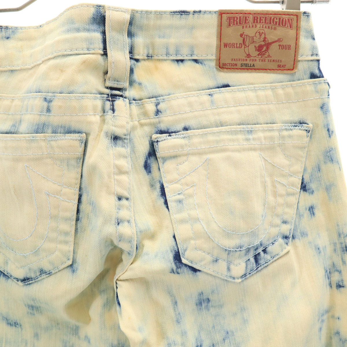 TRUE RELIGION トゥルーレリジョン クラッシュ加工 スキニーデニムパンツ W24 生成り ジーンズ ケミカル レディース