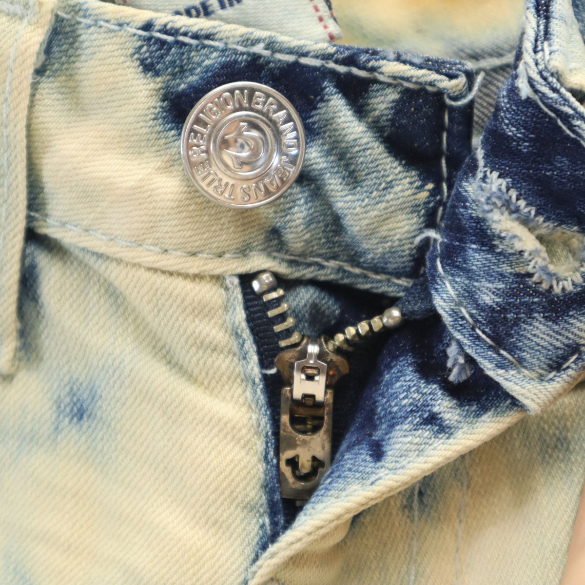 TRUE RELIGION トゥルーレリジョン クラッシュ加工 スキニーデニムパンツ W24 生成り ジーンズ ケミカル レディース