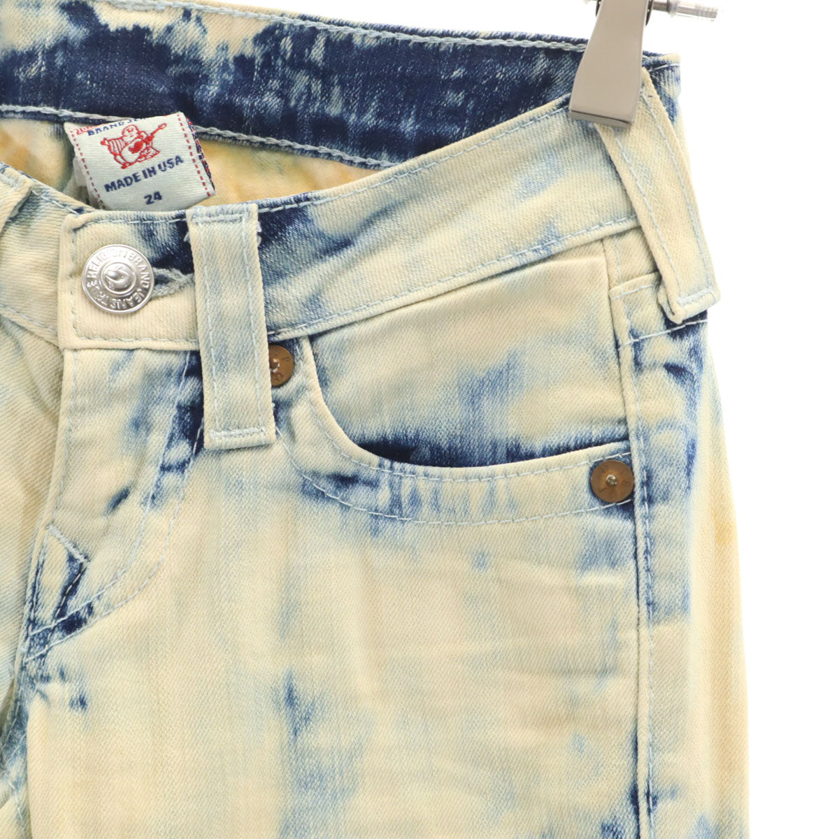 TRUE RELIGION トゥルーレリジョン クラッシュ加工 スキニーデニムパンツ W24 生成り ジーンズ ケミカル レディース