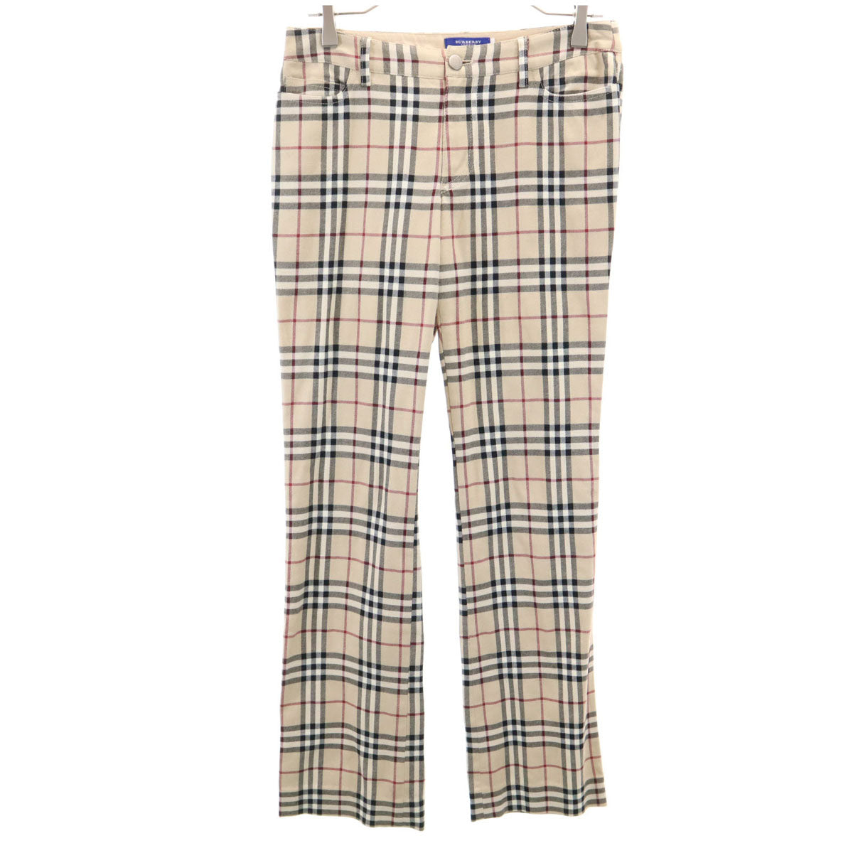 美品 BURBERRY LONDON BLUE LABEL バーバリー ロンドン ブルーレーベル 日本製 チェック柄 ロングパンツ 38 ベージュ 三陽商会 レディース
