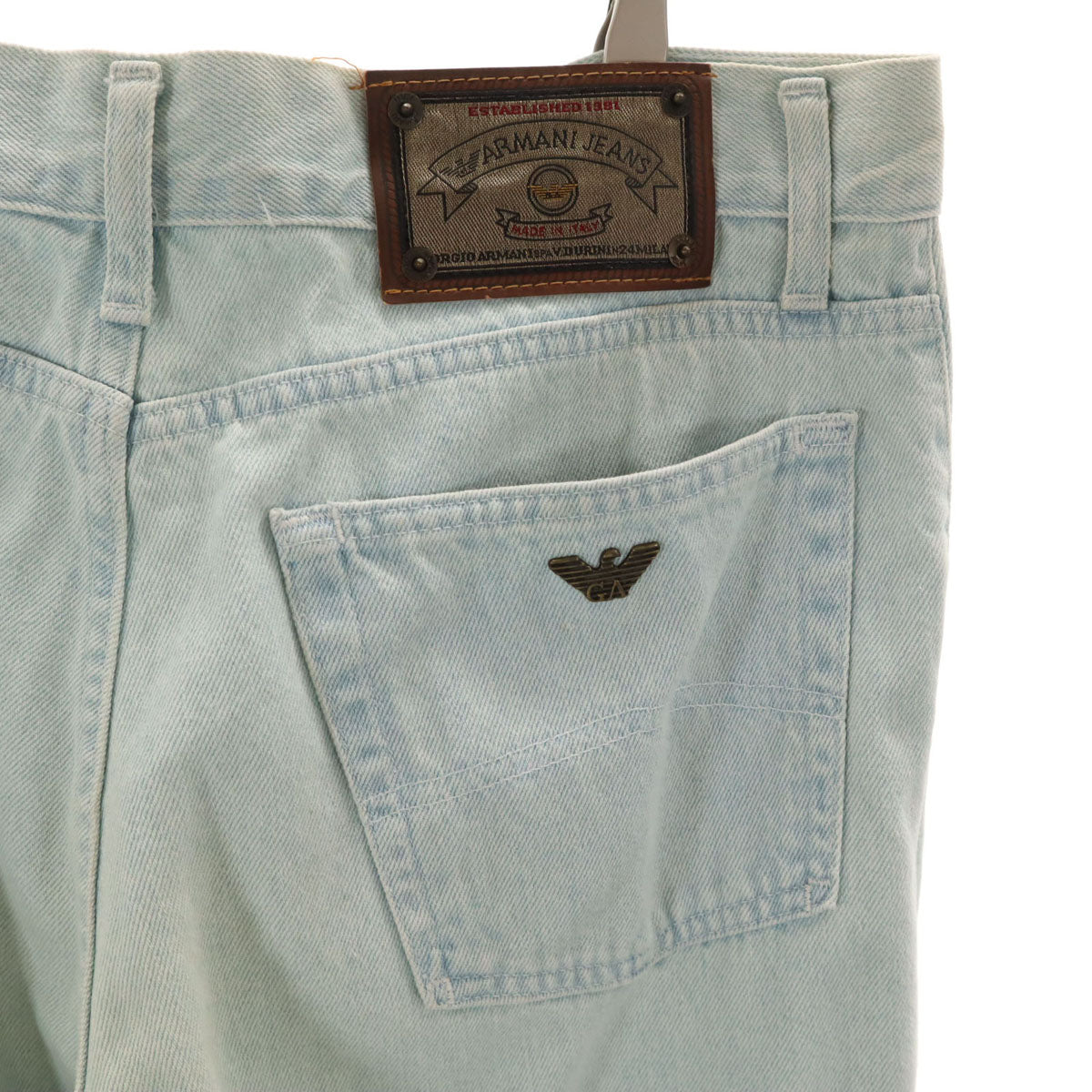 ARMANI JEANS アルマーニジーンズ 90s イタリア製 オールド テーパードデニムパンツ W38 アイスブルー メンズ