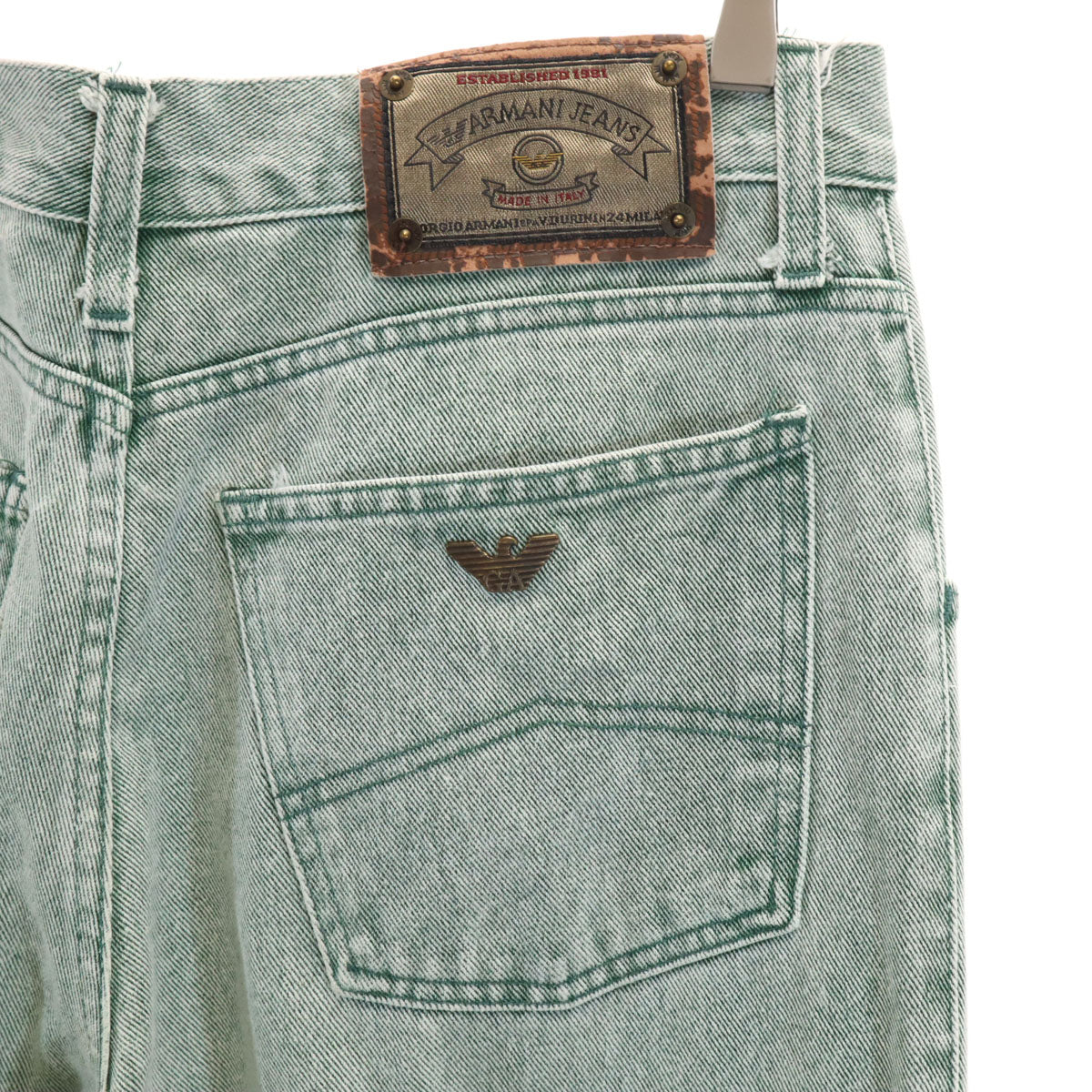 ARMANI JEANS アルマーニジーンズ 90s イタリア製 オールド テーパードデニムパンツ W36 グリーン メンズ