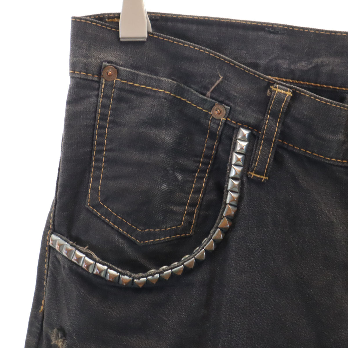 HYSTERIC GLAMOUR ヒステリックグラマー 日本製 スタッズ ストレートデニムパンツ M ブラック ジーンズ メンズ