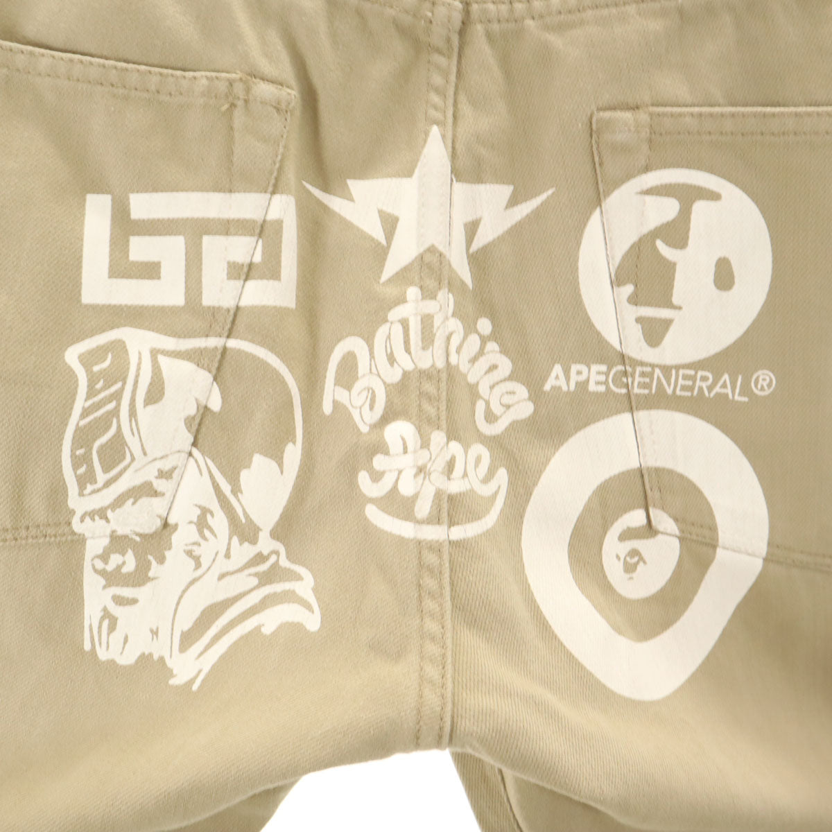 A BATHING APE CLASSIC アベイシングエイプ クラシック 日本製 バックプリント ストレートパンツ L ベージュ メンズ