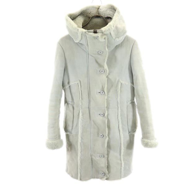 HYSTERIC ヒステリック 長袖 ムートン レザーコート FREE ブルー 羊毛皮 裏ファー フード レディース