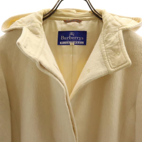 Burberrys Blue label バーバリーズブルーレーベル 90s オールド アンゴラウール フーデット コート 38 ホワイト系 レディース
