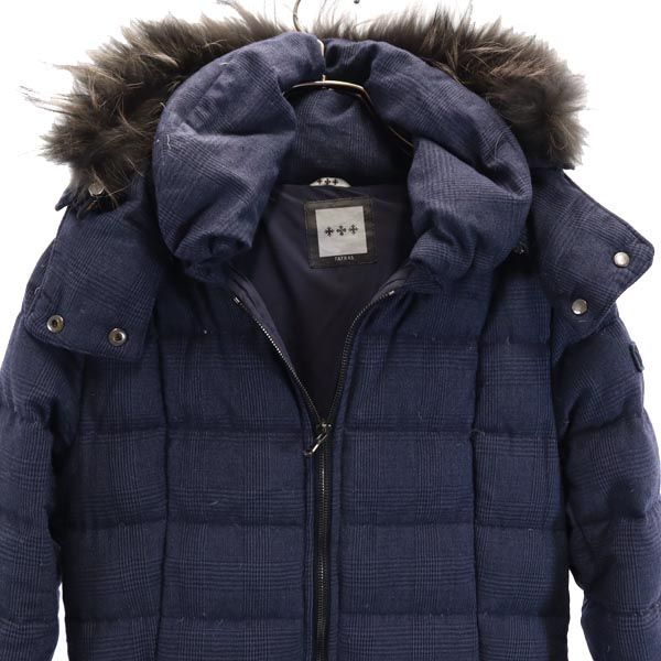 TATRAS タトラス ウールブレンド チェック柄 リアルファー付き ダウンコート 2 ネイビー レディース