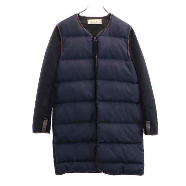 MARNI マルニ フェザー ダウンコート 44 ネイビー系 袖切替 レディース