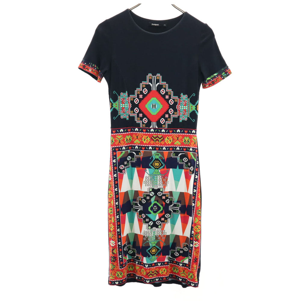 Desigual デシグアル 半袖 膝丈ワンピース XS ネイビー系 レディース