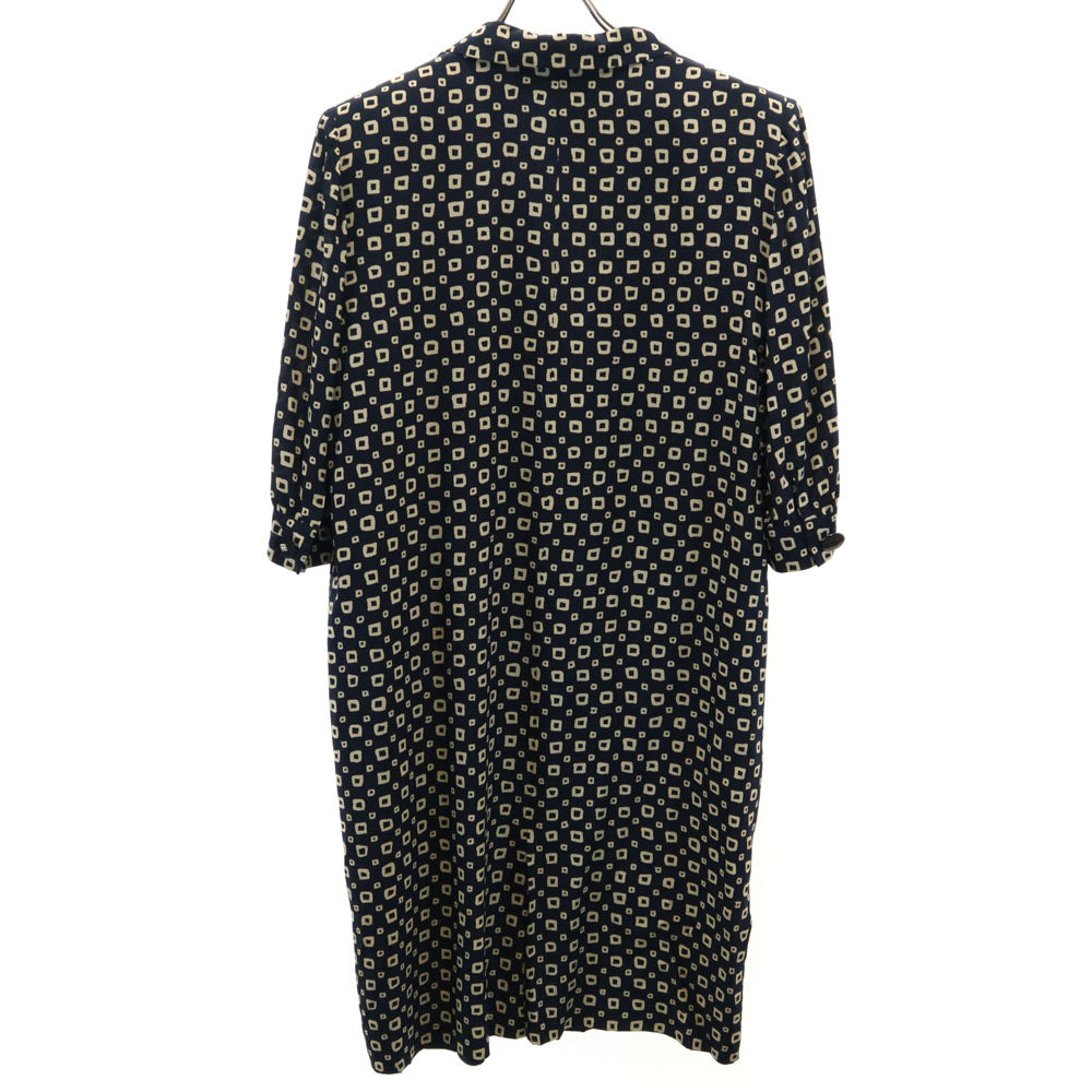 ジバンシィ 90s 日本製 シルク100% オールド 総柄 5分袖 シャツワンピース 15 ネイビー系 GIVENCHY レディース