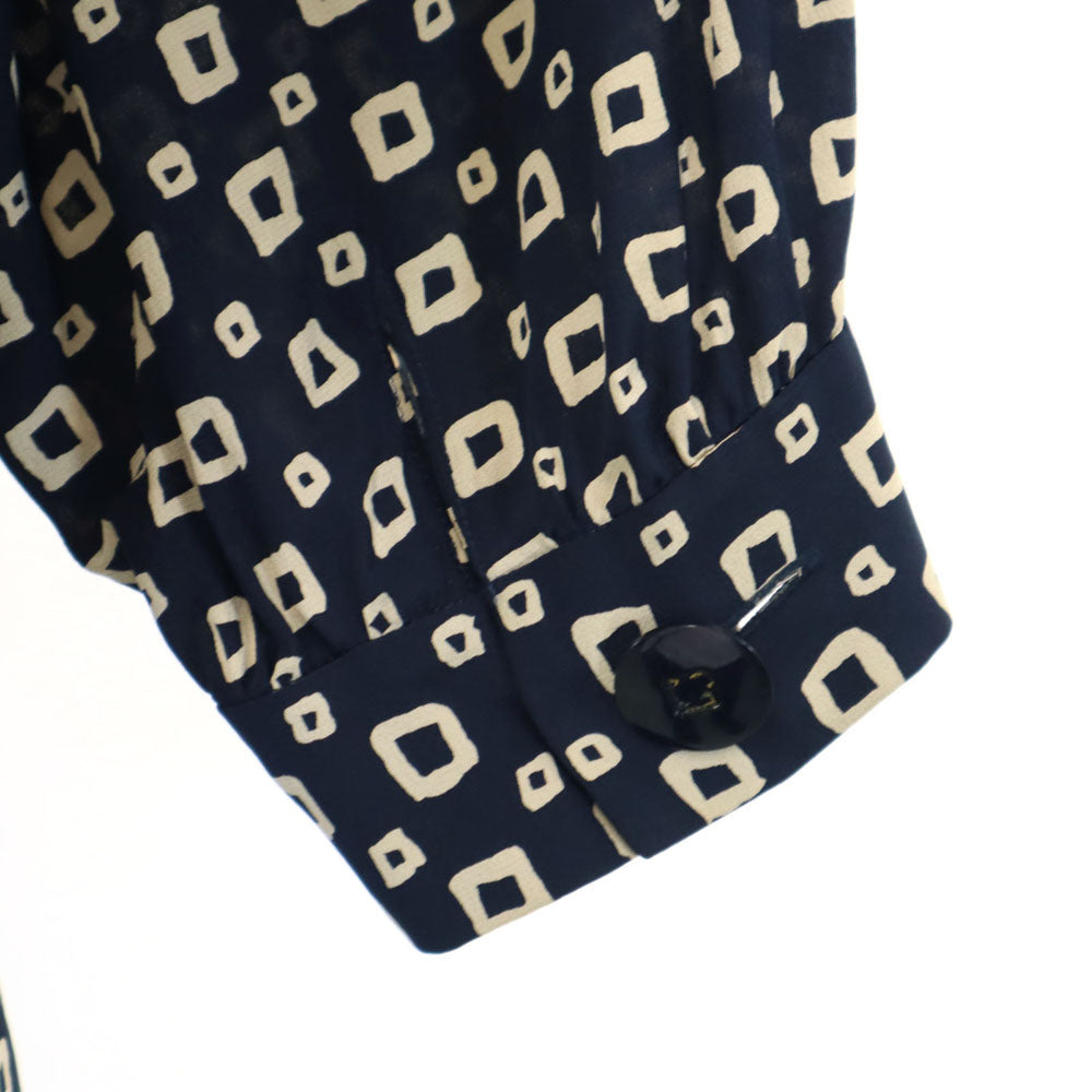 ジバンシィ 90s 日本製 シルク100% オールド 総柄 5分袖 シャツワンピース 15 ネイビー系 GIVENCHY レディース