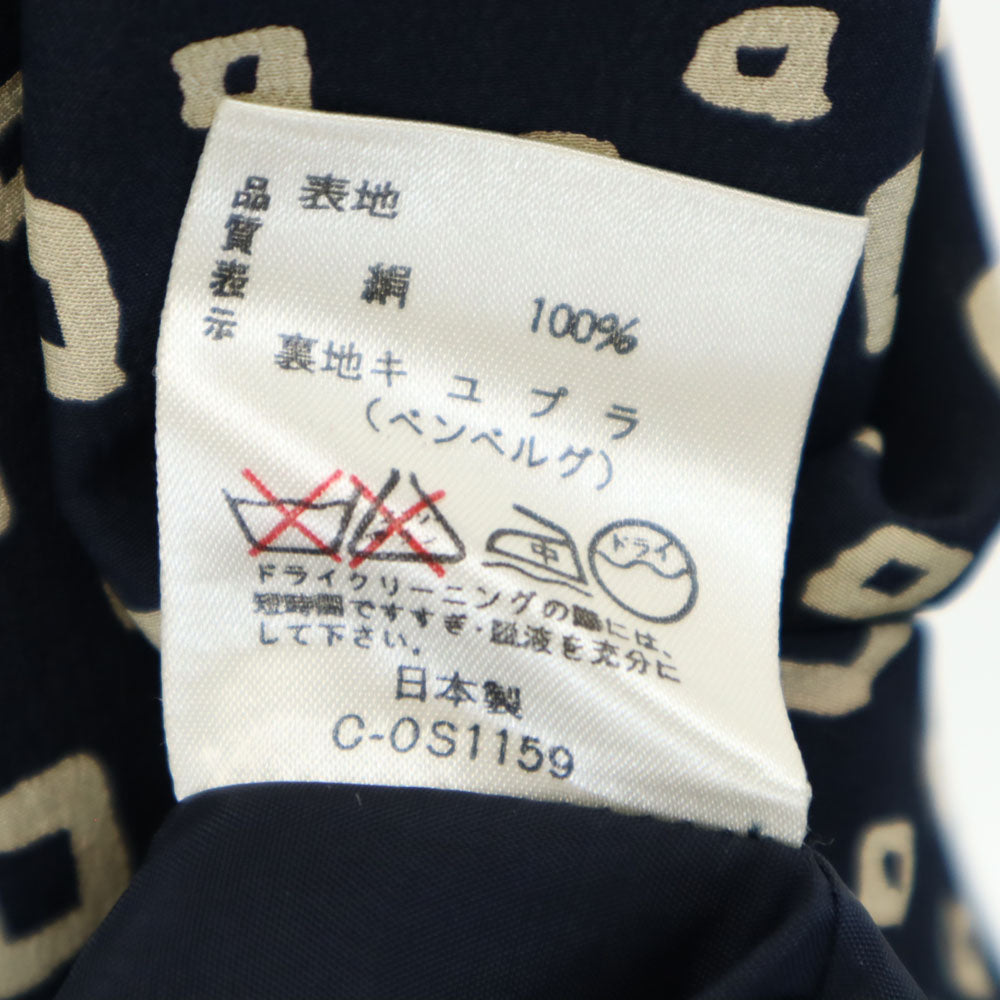 ジバンシィ 90s 日本製 シルク100% オールド 総柄 5分袖 シャツワンピース 15 ネイビー系 GIVENCHY レディース