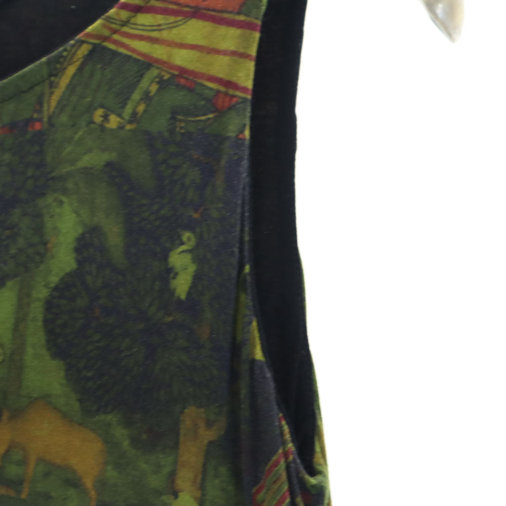 Desigual デシグアル 総柄 ノースリーブ ロングワンピース XS グリーン系 ストレッチ レディース