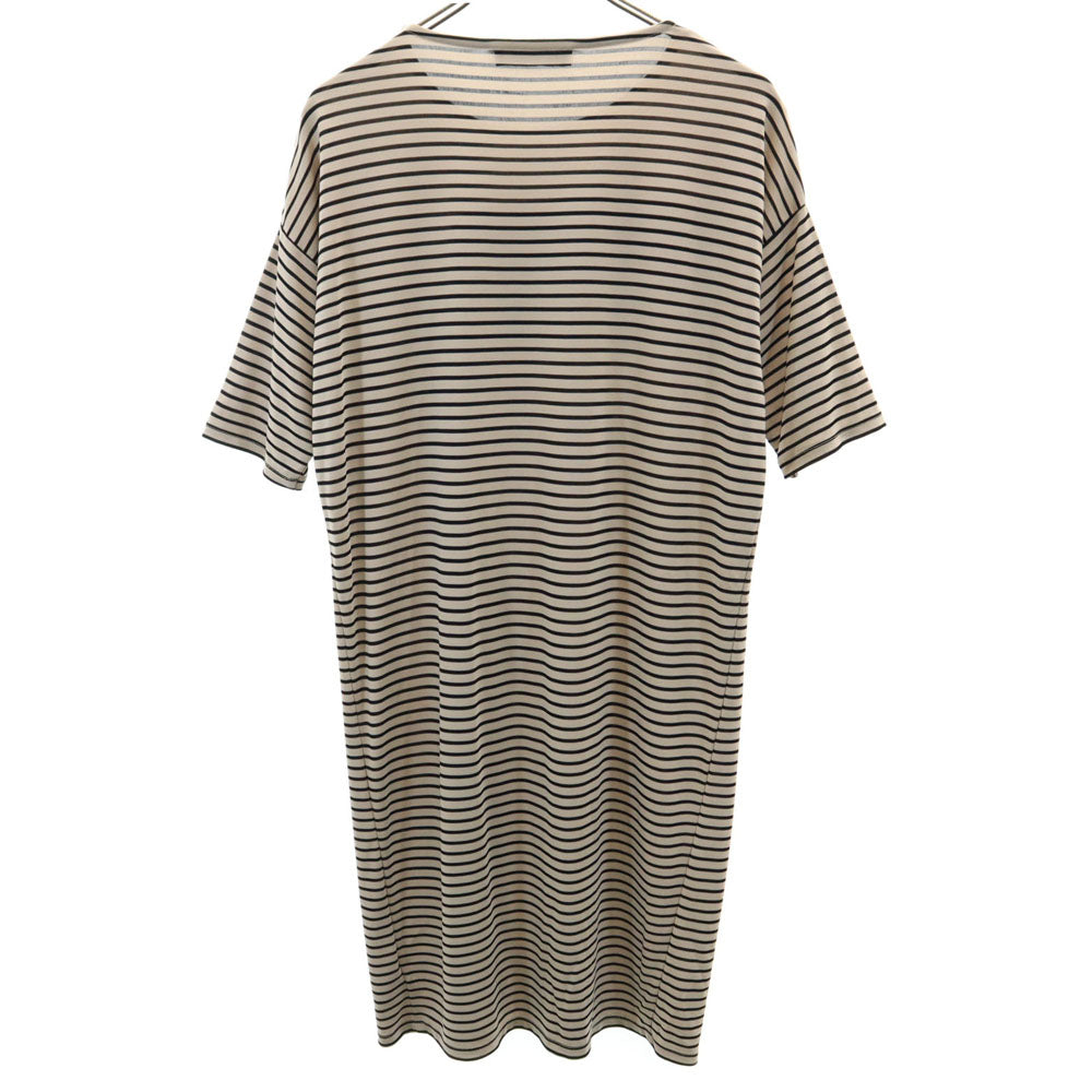 IMPRESSION インプレッション ボーダー柄 5分袖 ワンピース 36 ベージュ レディース