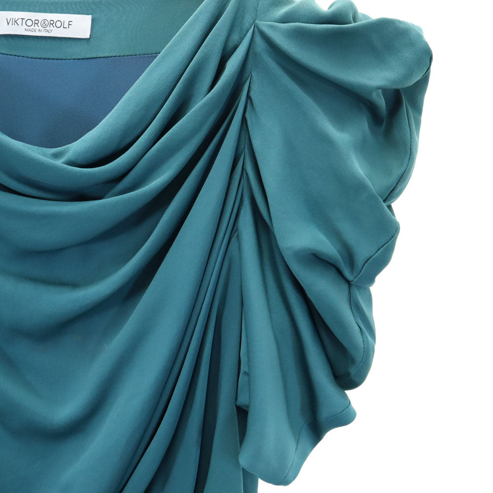 VIKTOR&ROLF ヴィクターアンドロルフ イタリア製 シルク 半袖 ワンピース 38 グリーン系 レディース
