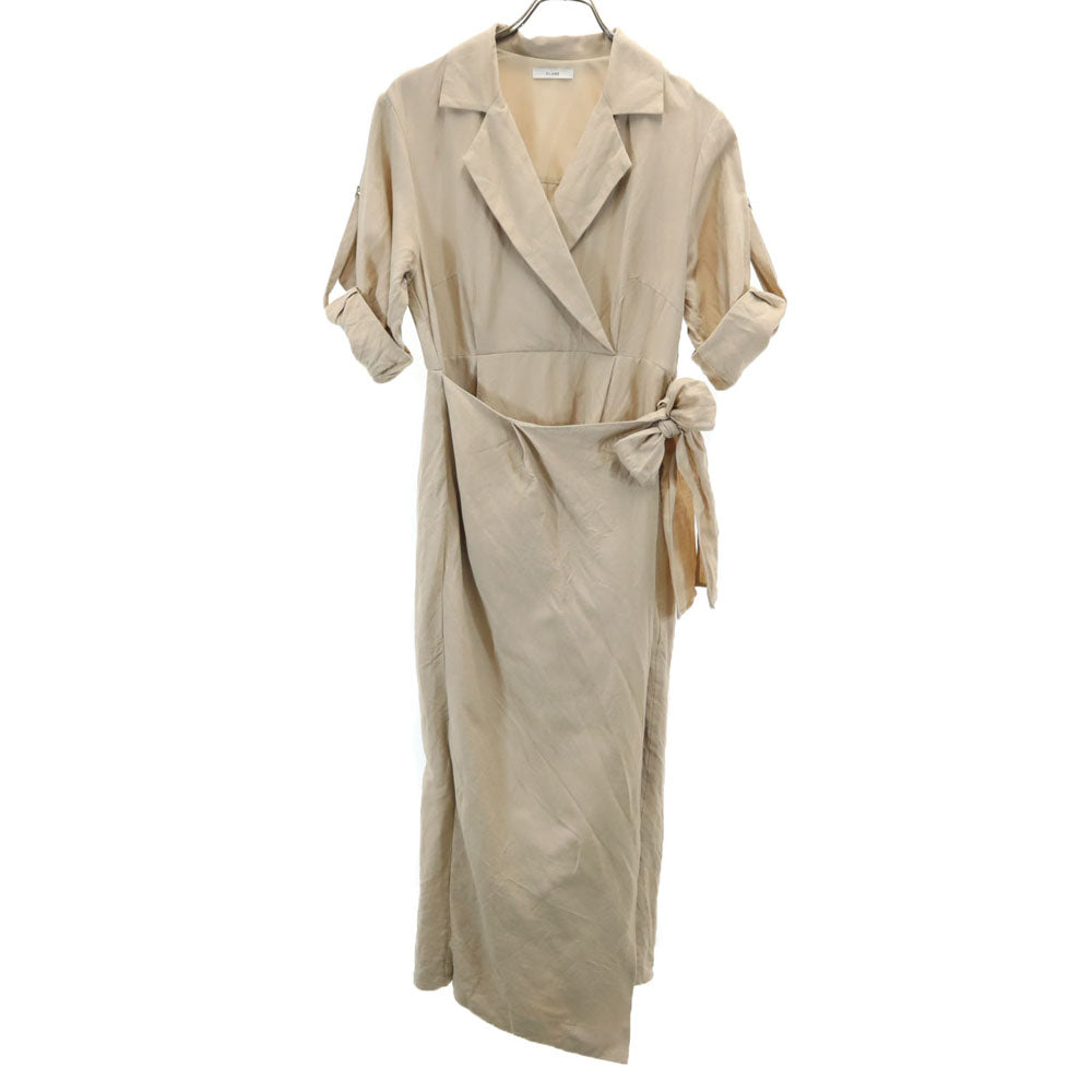 CLANE クラネ リネンブレンド 5分袖 ロールアップ袖 ワンピース 1 ベージュ レディース