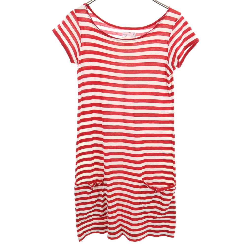 アニエスベー 日本製 ボーダー柄 半袖 Tシャツ ワンピース 2 レッド agnes b. レディース