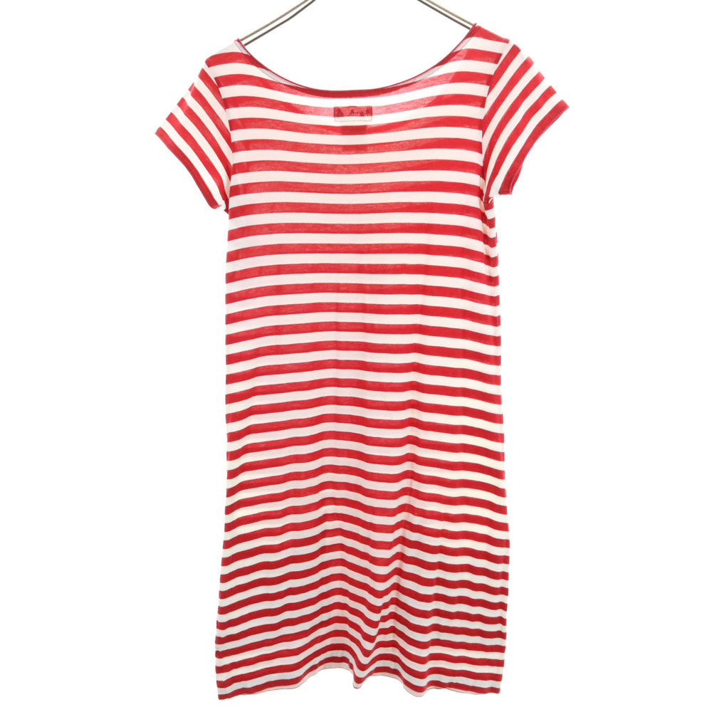 アニエスベー 日本製 ボーダー柄 半袖 Tシャツ ワンピース 2 レッド agnes b. レディース