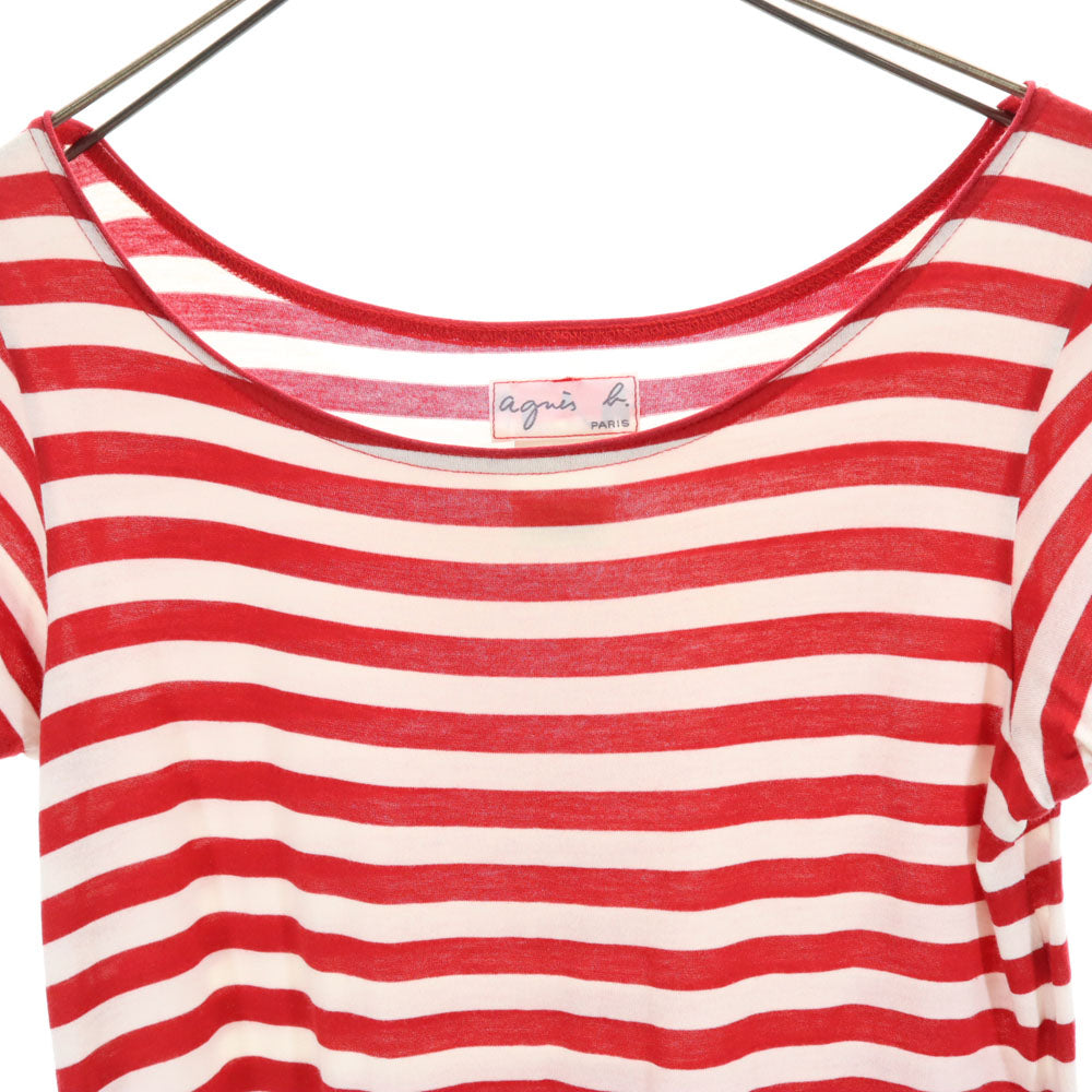 アニエスベー 日本製 ボーダー柄 半袖 Tシャツ ワンピース 2 レッド agnes b. レディース