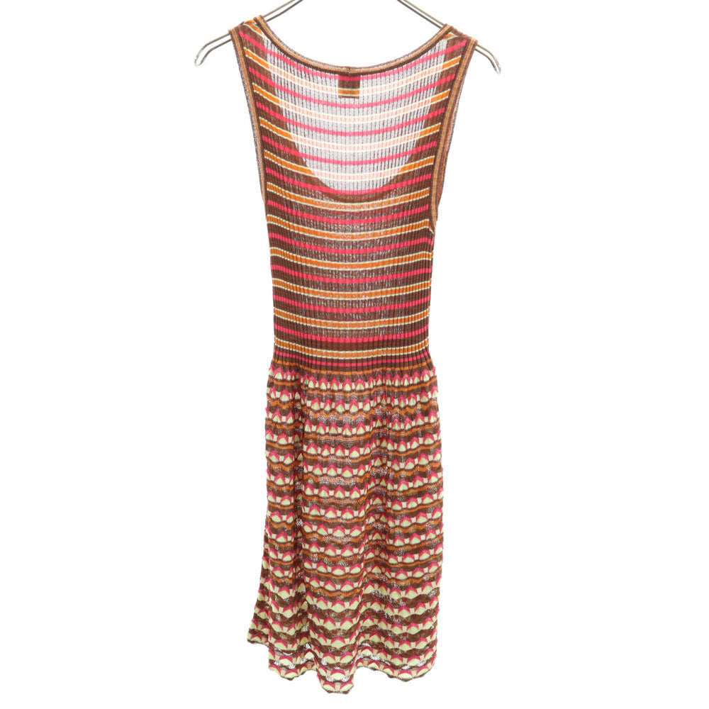 Missoni ミッソーニ イタリア製 ボーダー柄 ノースリーブ ニット ワンピース 42 ブラウン 他 レディース