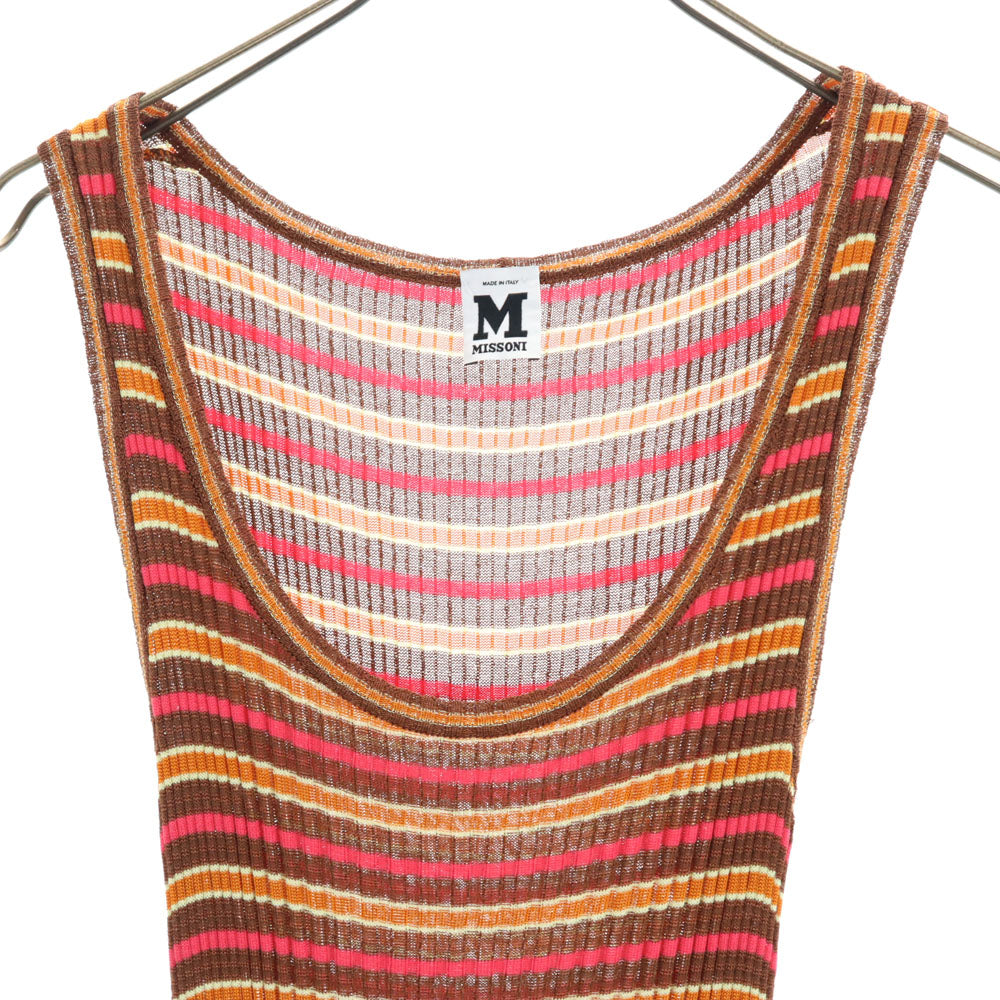 Missoni ミッソーニ イタリア製 ボーダー柄 ノースリーブ ニット ワンピース 42 ブラウン 他 レディース