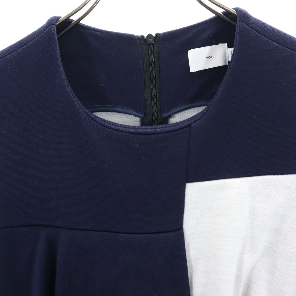 yori ヨリ 日本製 ノースリーブ ロングワンピース 36 ネイビー レディース