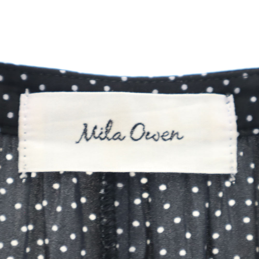 ミラオーウェン ドット柄 長袖 ロングワンピース F ブラック Mila Owen レディース