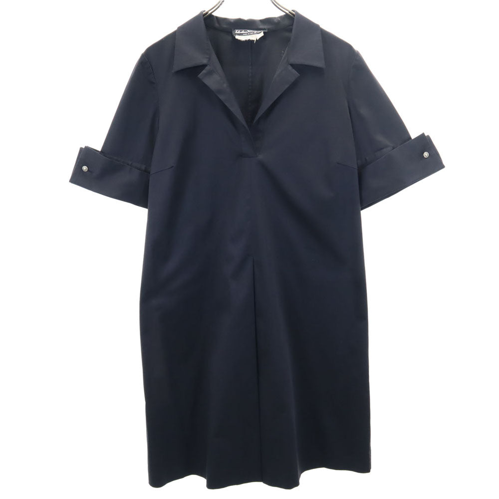 サルヴァトーレフェラガモ イタリア製 半袖 スキッパー シャツワンピース 10 ブラック Salvatore Ferragamo レディース