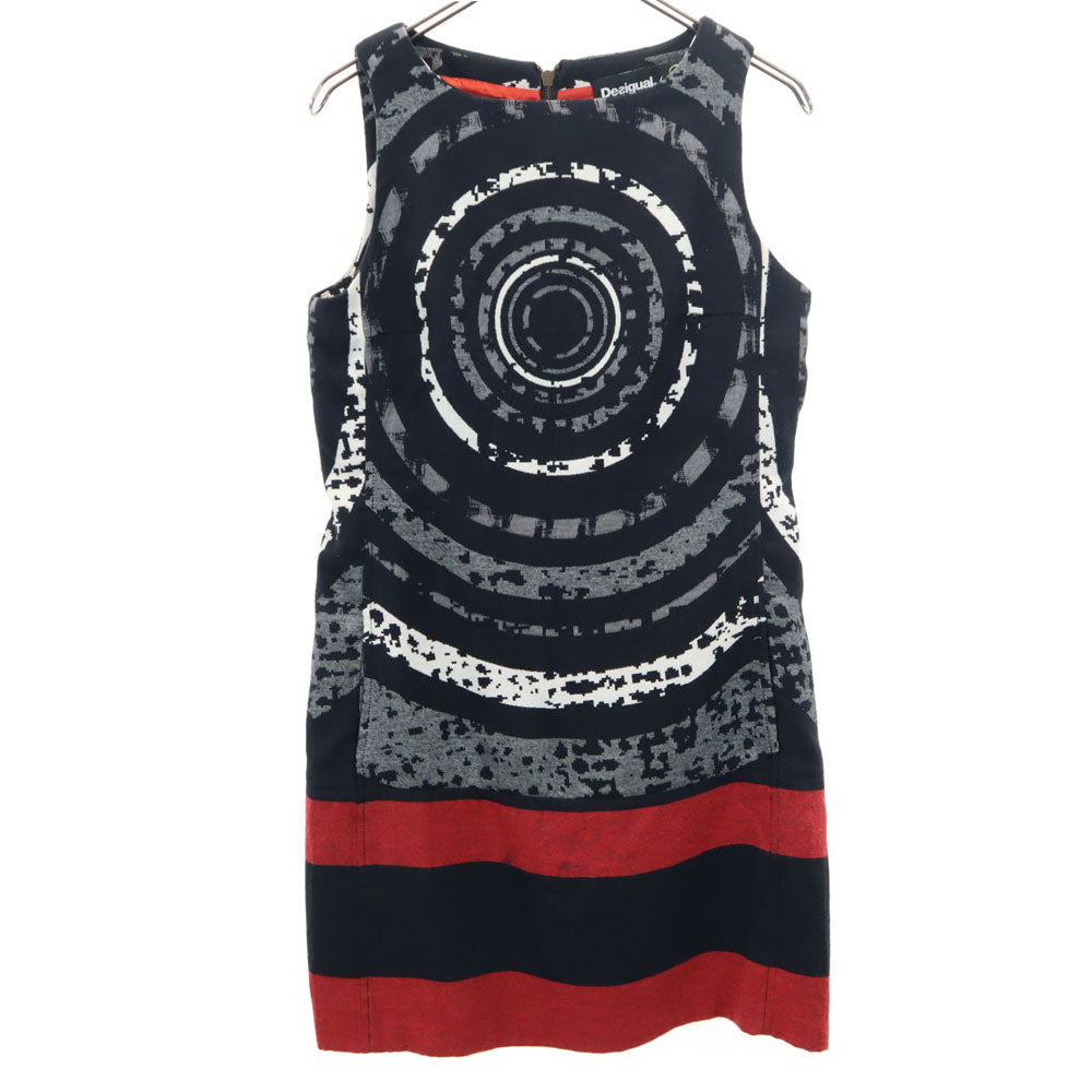 Desigual デシグアル 総柄 ノースリーブ ワンピース 40 ブラック系 レディース