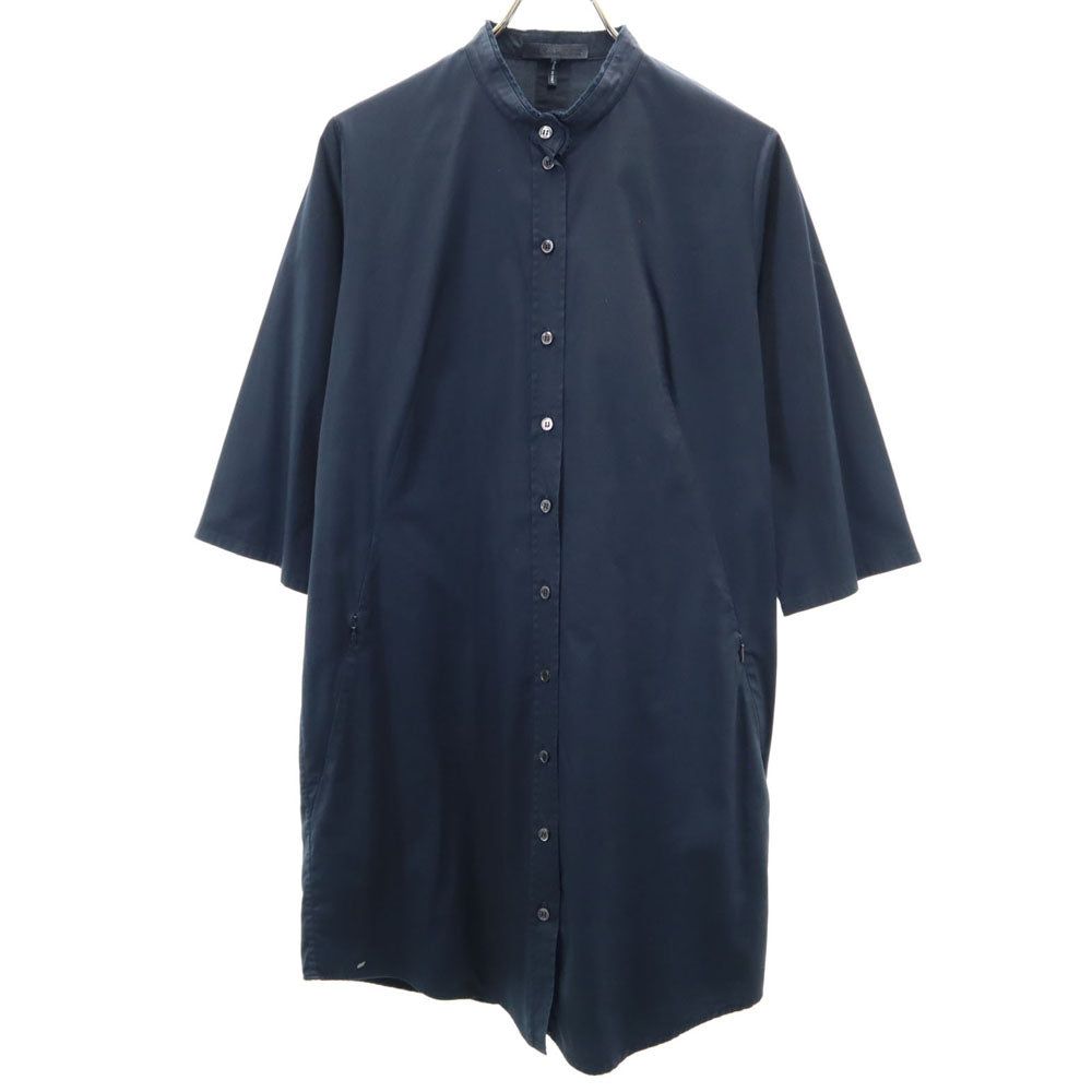 JIL SANDER ジルサンダー イタリア製 7分袖 バンドカラー シャツワンピース 34 ネイビー系 レディース