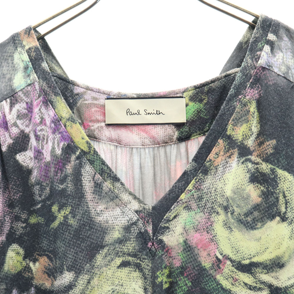 Paul Smith ポールスミス 花柄 ノースリーブ Vネック ワンピース M チャコールブラック 他 レディース