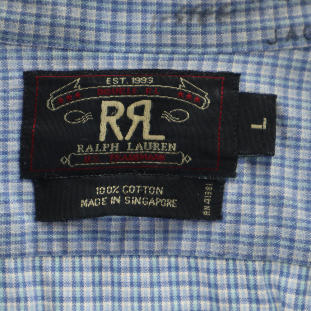 RRL 90s 初期タグ 赤3星 オールド チェック柄 長袖 ハーフボタン シャツ L ブルー系 ダブルアールエル RALPH LAUREN プルオーバー メンズ