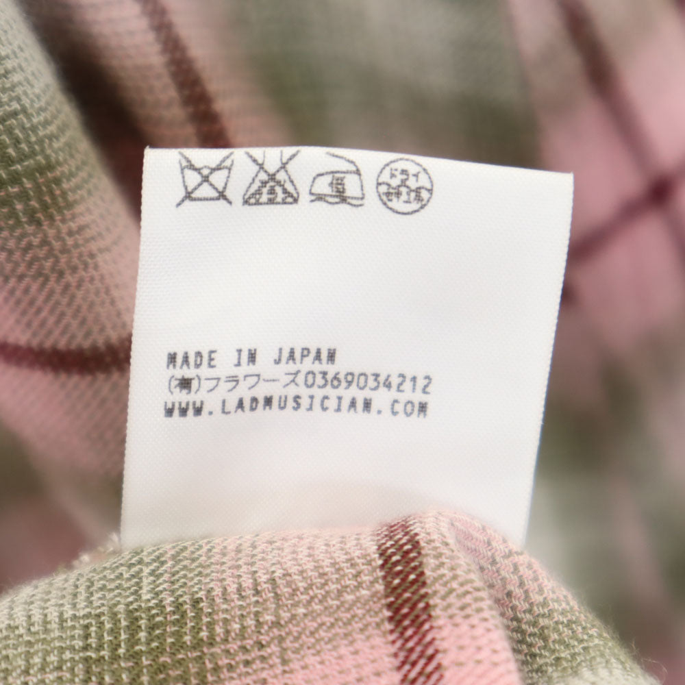 LAD MUSICIAN ラッドミュージシャン 日本製 チェック柄 長袖 ロングシャツ 42 レッド系 メンズ