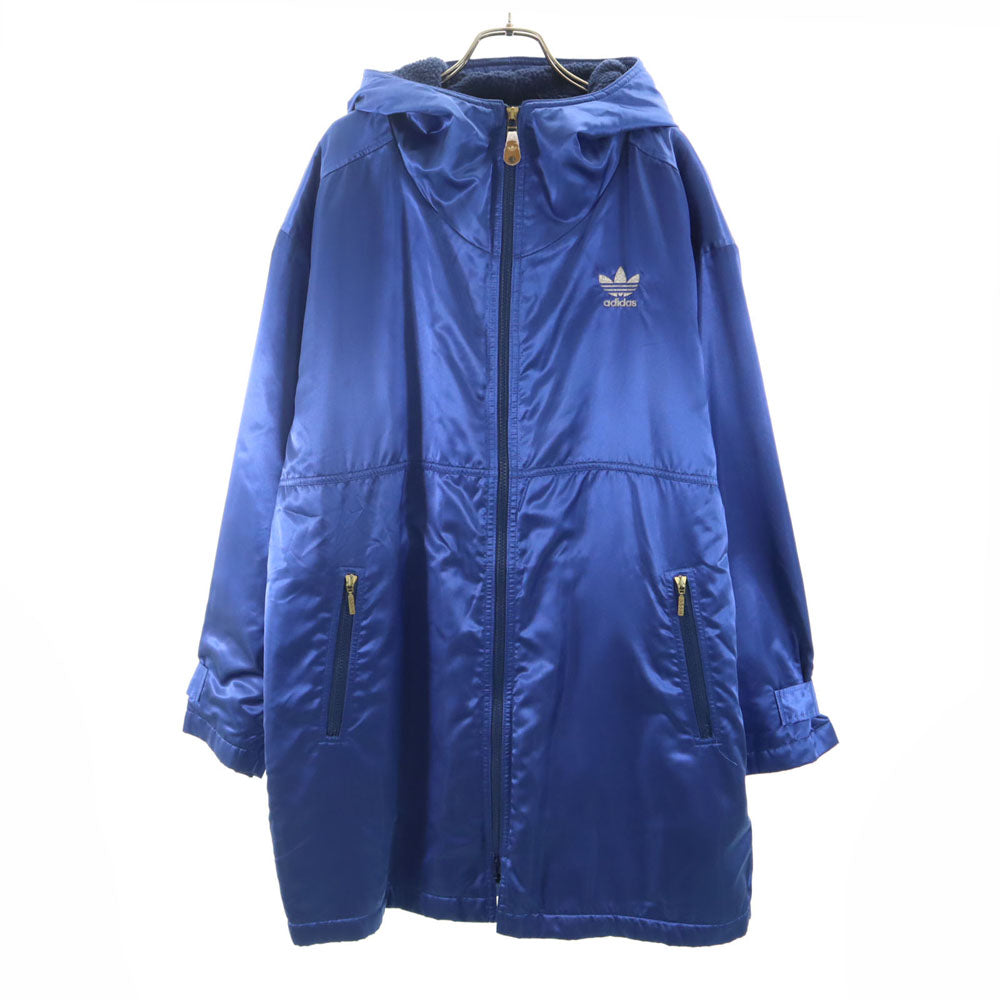 adidas アディダス 80s デサント製 ヴィンテージ トレフォイルロゴ ベンチコート M ブルー 裏ボア メンズ