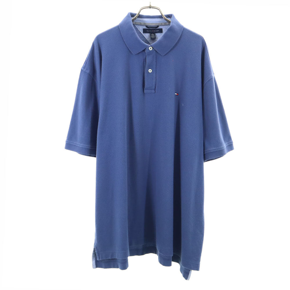 トミーヒルフィガー 半袖 ポロシャツ XXL ネイビー系 TOMMY HILFIGER ビッグサイズ 鹿の子 メンズ