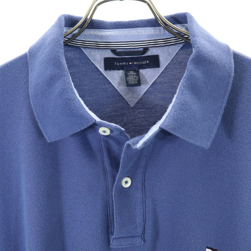 トミーヒルフィガー 半袖 ポロシャツ XXL ネイビー系 TOMMY HILFIGER ビッグサイズ 鹿の子 メンズ