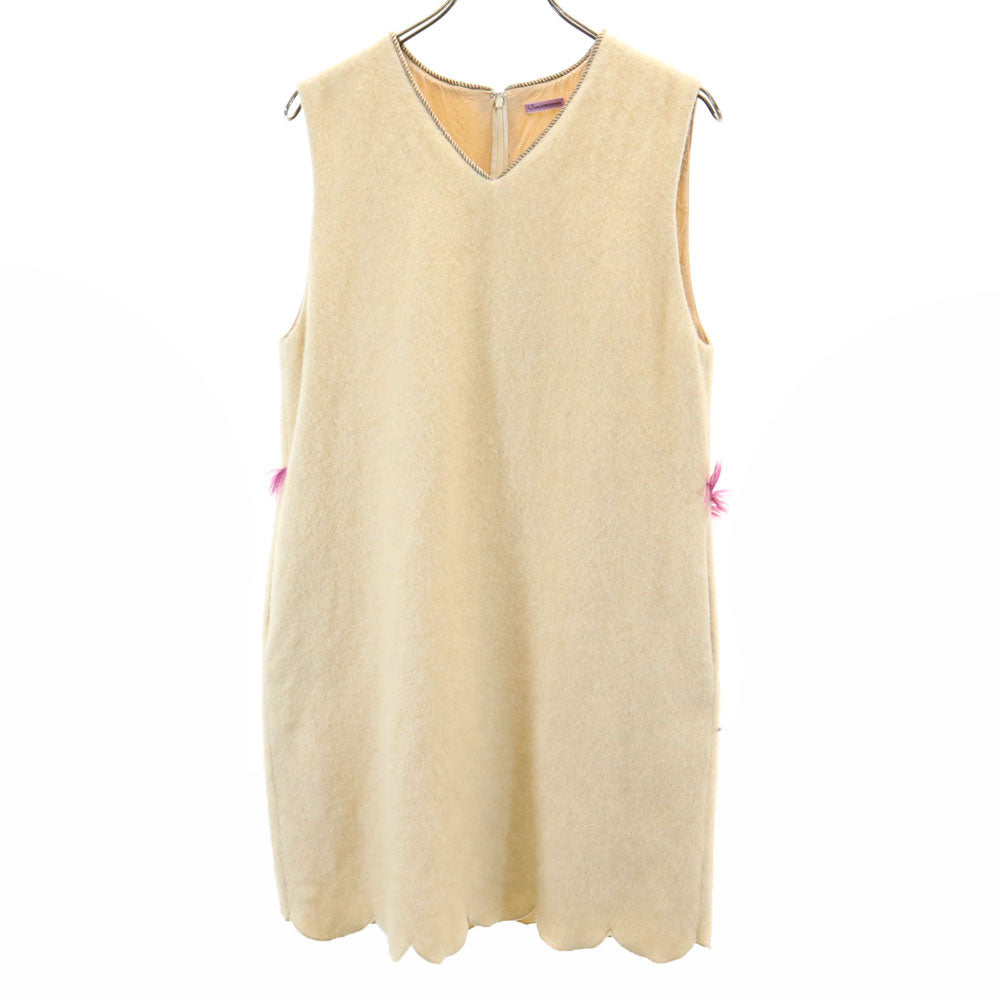 SueUNDERCOVER スーアンダーカバー 日本製 ウールブレンド ノースリーブ Vネック ミニワンピース 2 ベージュ レディース