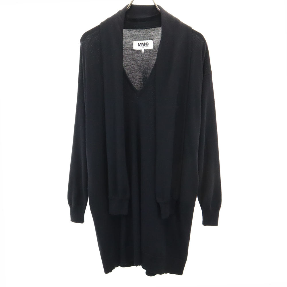 エムエムシックス メゾンマルタンマルジェラ 長袖 Vネック ニット ワンピース S ブラック レディース