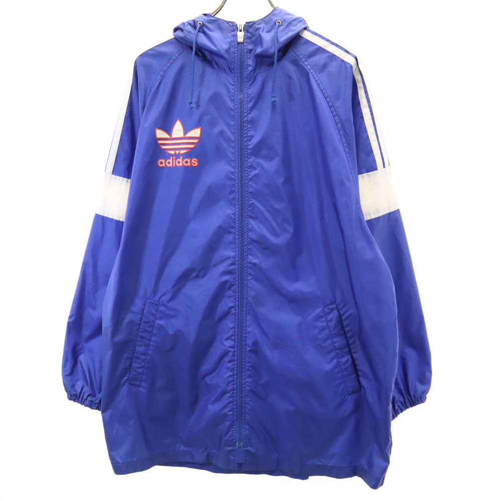 adidas アディダス 80s 日本製 デサント製 ヴィンテージ バックトレフォイルロゴ ナイロンジャケット L-O 青紫 レディース