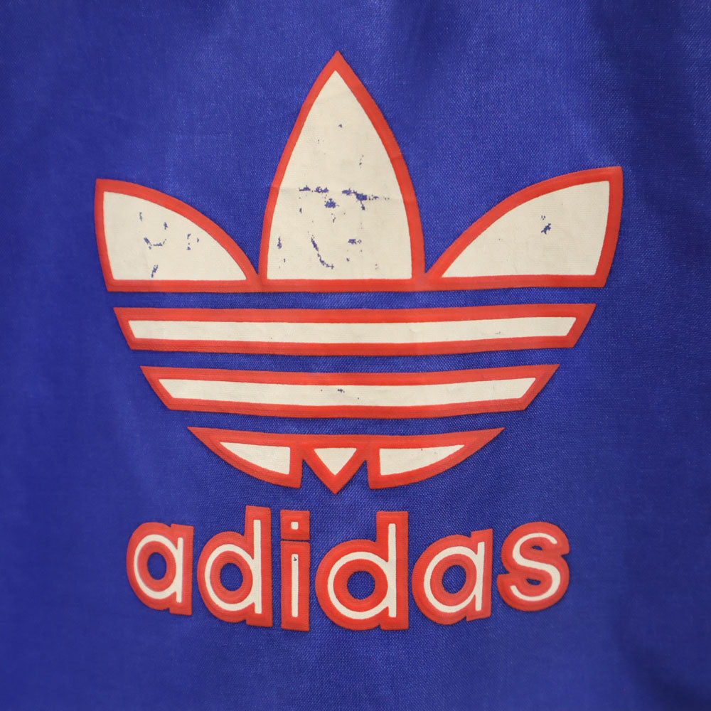 adidas アディダス 80s 日本製 デサント製 ヴィンテージ バックトレフォイルロゴ ナイロンジャケット L-O 青紫 レディース
