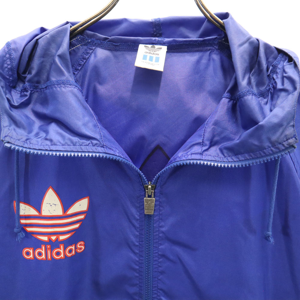 adidas アディダス 80s 日本製 デサント製 ヴィンテージ バックトレフォイルロゴ ナイロンジャケット L-O 青紫 レディース