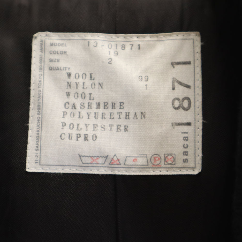 Sacai サカイ 日本製 メルトン コート 2 ブラック レディース