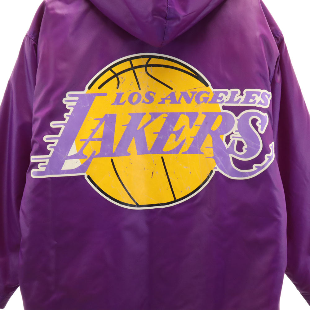 NBA オールド バックロゴ ロサンゼルス・レイカーズ 中綿 ベンチコート M パープル 裏ボア Los Angeles Lakers メンズ