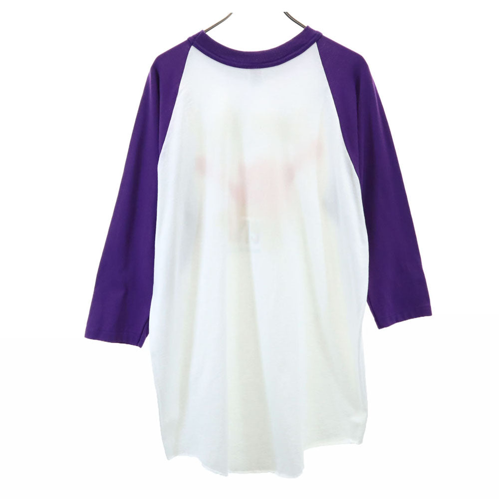 ソフィーシャツ 90s USA製 オールド 7分袖 ラグラン Tシャツ XL 白×パープル SOFFE SHIRTS ロンT メンズ